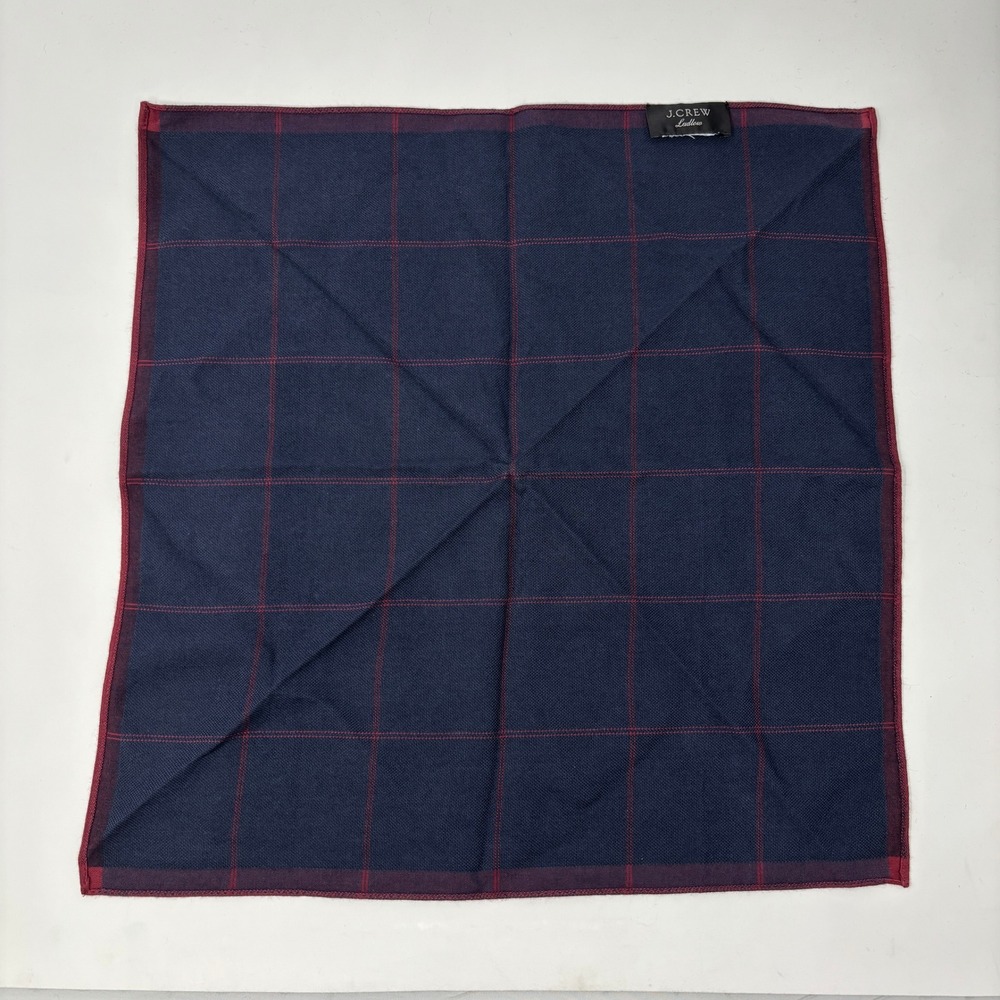 J.Crew Ludlow Mens Pocket Square Navy Blue Red Windowpane Check Plaid Accessory